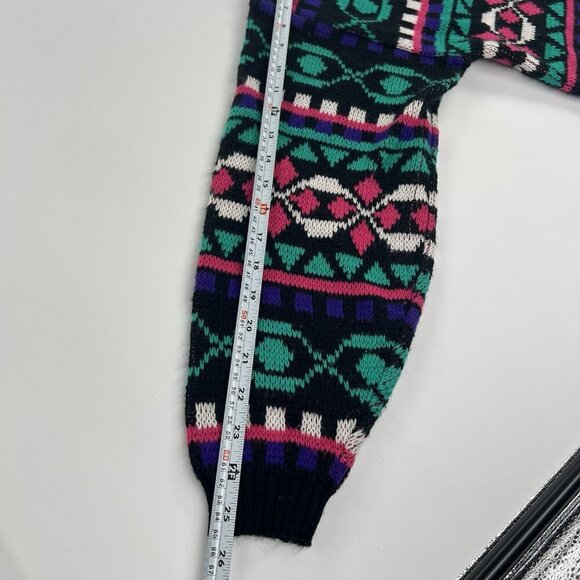 Cardigan Sweater Colorful Geometric Acrylic V Neck Button Up 80s 90s Size Medium - Picture 7 of 9